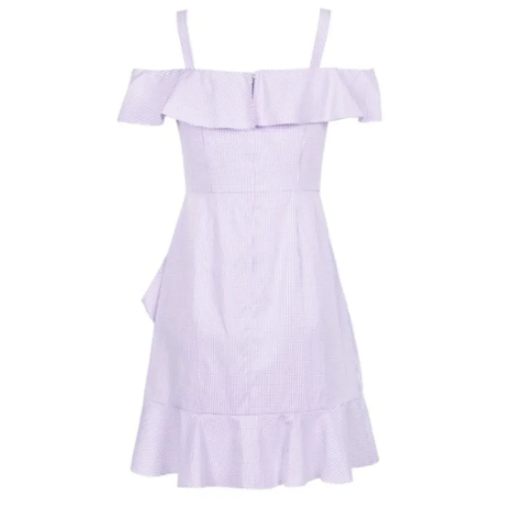 Donna Morgan for Anthropologie Lavender Gingham Flutter Dress 4